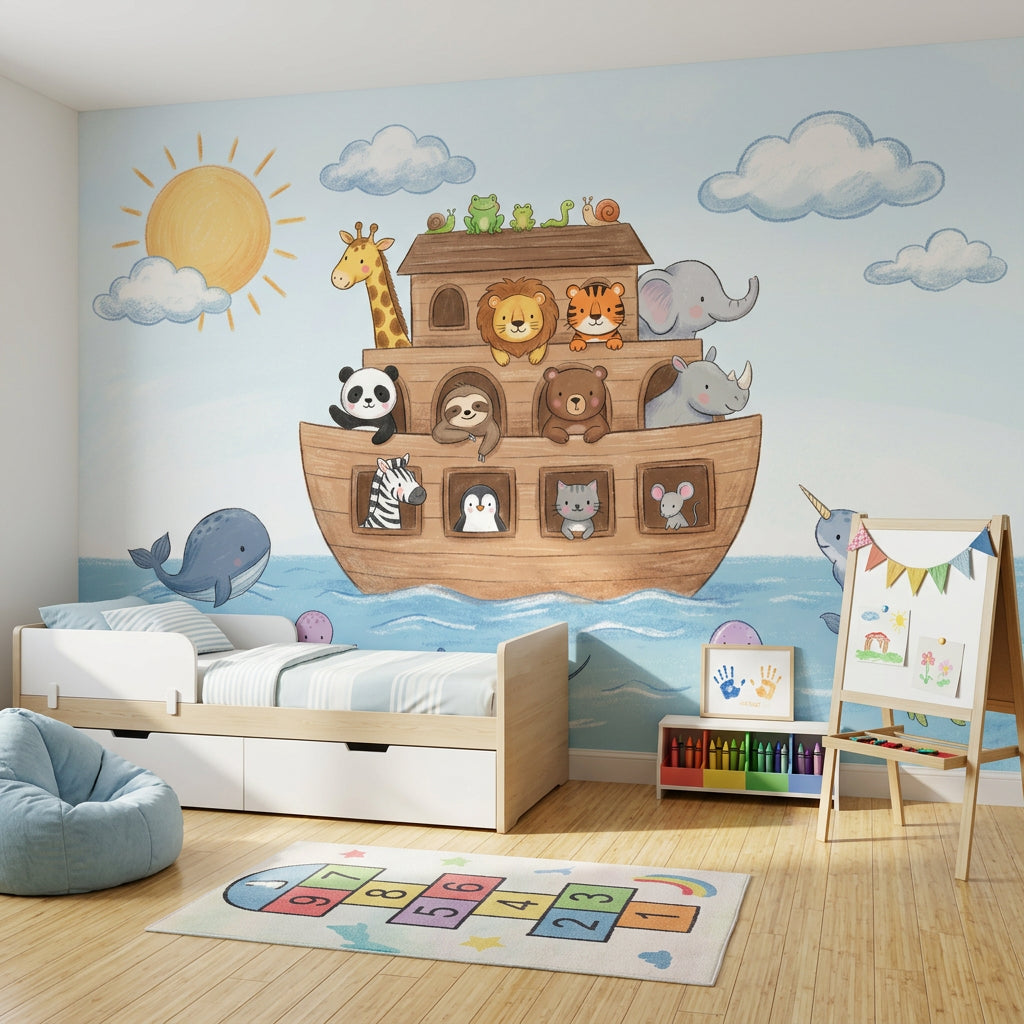 Noahs Ark Wallpaper Cute Animals Ocean Removable Wall Decor