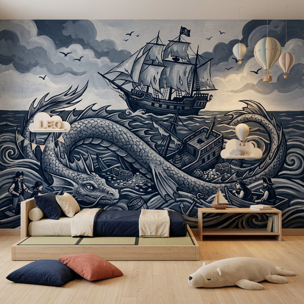 Pirate Ship Wallpaper Sea Serpent Removable Stormy Ocean Wall Decor
