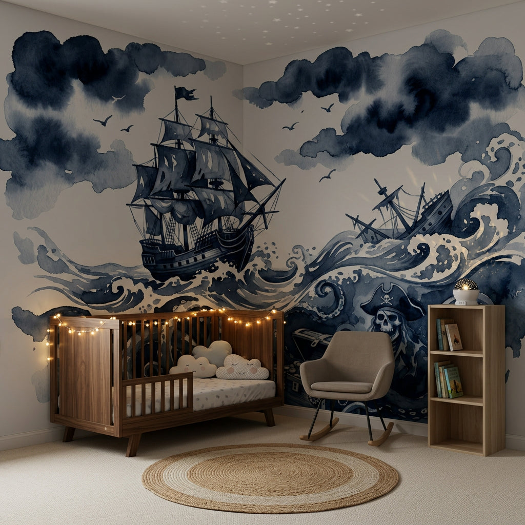 Pirate Ship Wallpaper Stormy Sea Kraken Octopus Removable Wall Decor