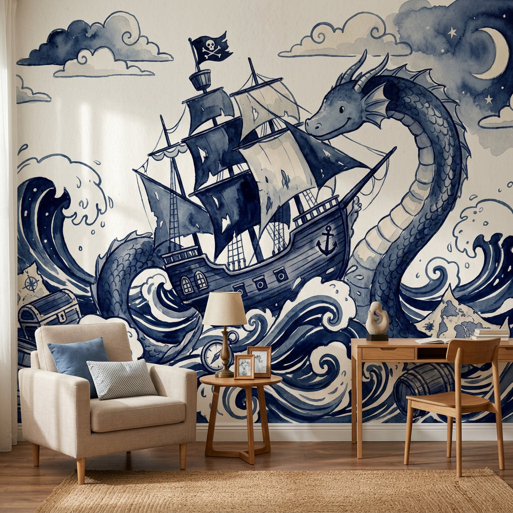 Pirate Ship Wallpaper Nautical Sea Serpent Wall Mural