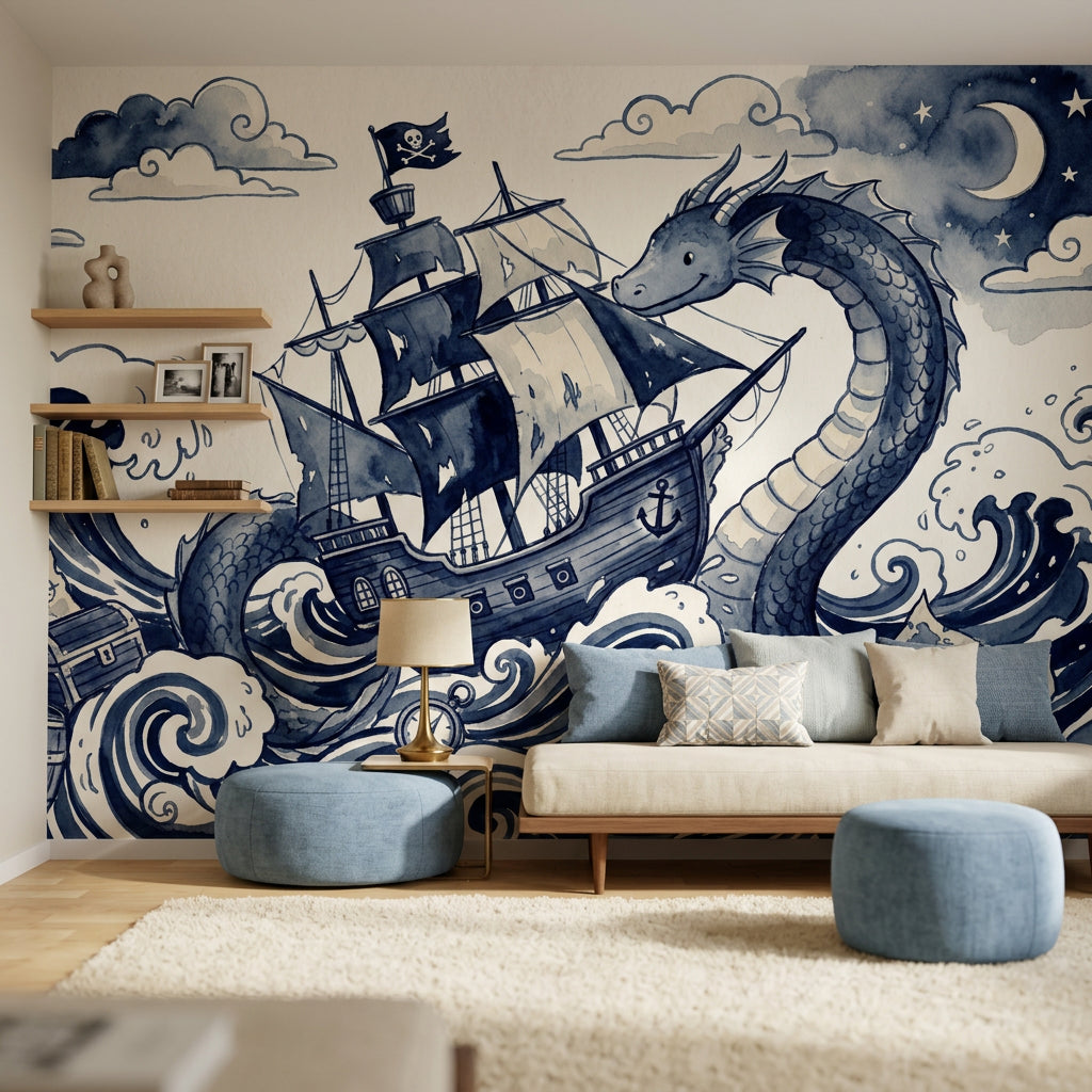 Pirate Ship Wallpaper Nautical Sea Serpent Wall Mural