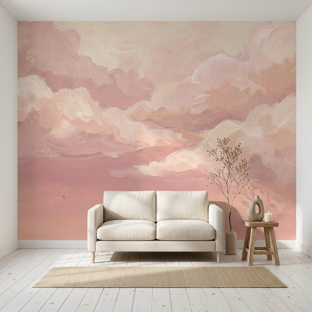 Pink Clouds Wallpaper Pastel Sky Sunset Haze Removable Wall Decor