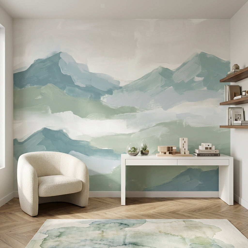 Abstract Landscape Wallpaper Mountains Removable Misty Wall Decor