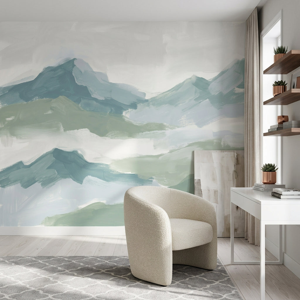 Abstract Landscape Wallpaper Mountains Removable Misty Wall Decor