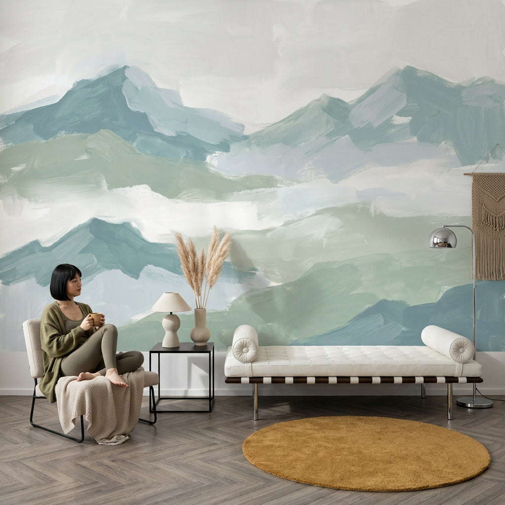 Abstract Landscape Wallpaper Mountains Removable Misty Wall Decor