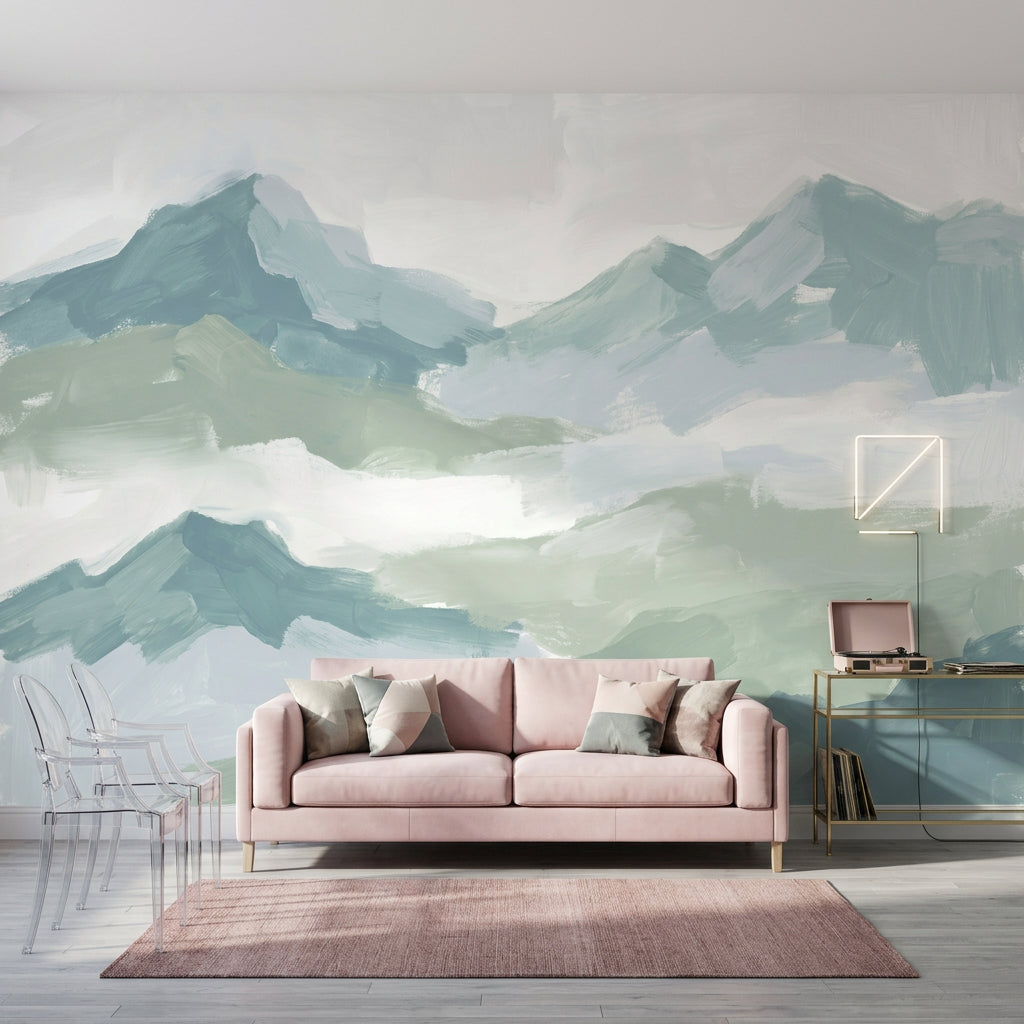 Abstract Landscape Wallpaper Mountains Removable Misty Wall Decor