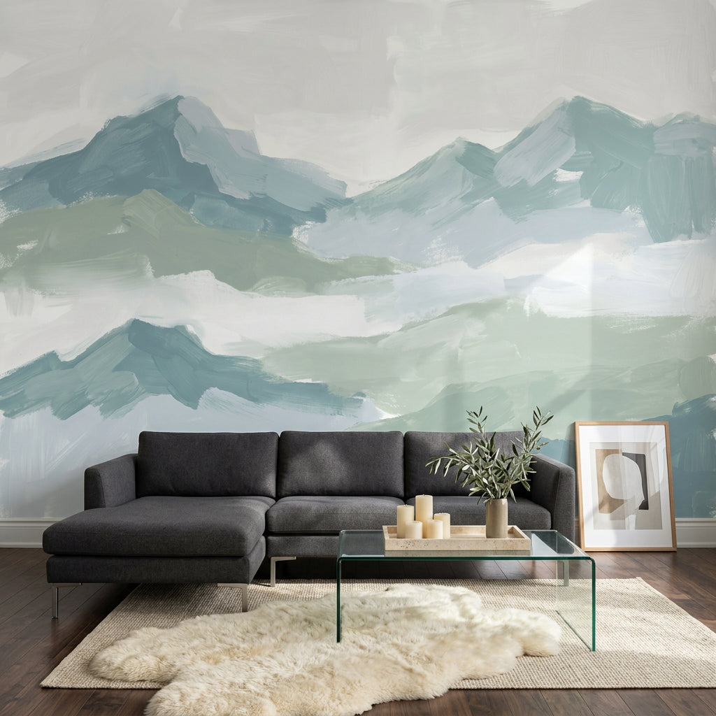 Abstract Landscape Wallpaper Mountains Removable Misty Wall Decor