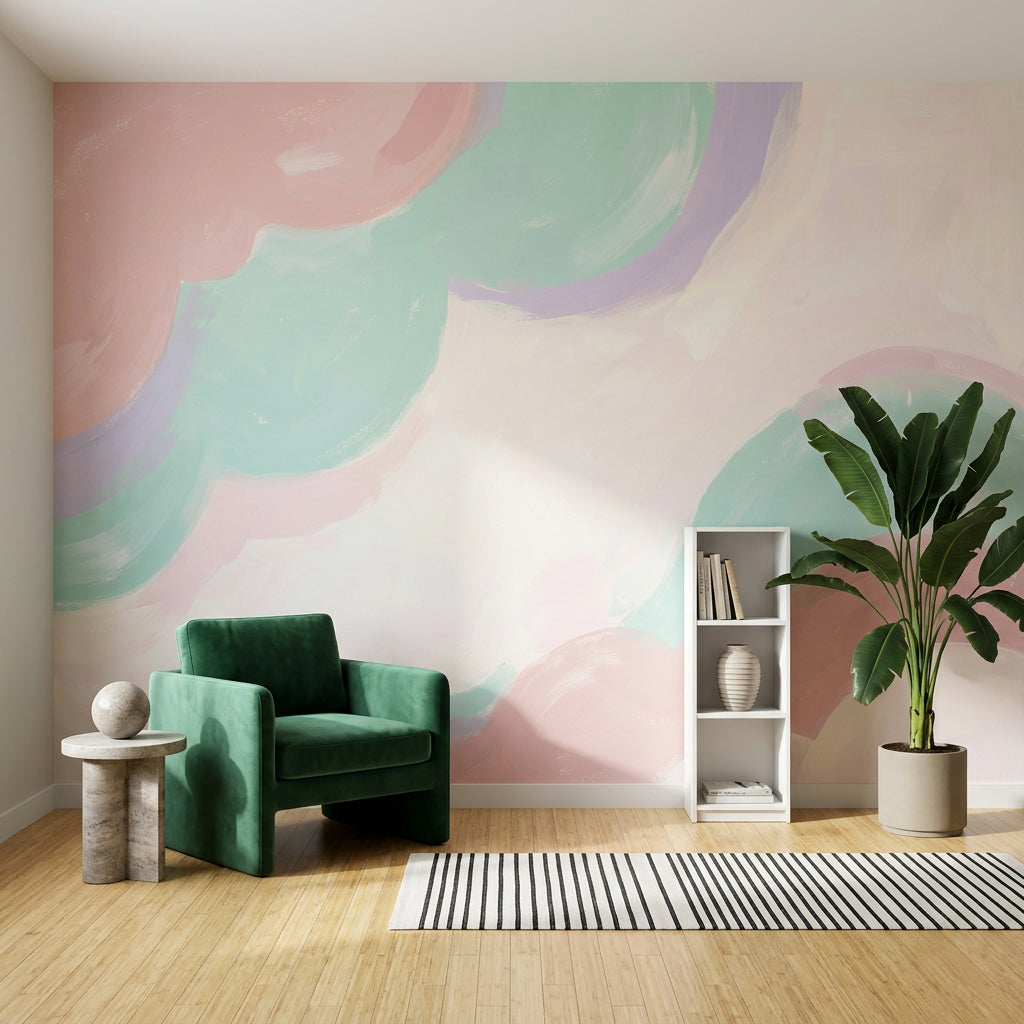 Pastel Abstract Wallpaper Soft Brushstrokes Ombre Gradient Removable Wall Decor