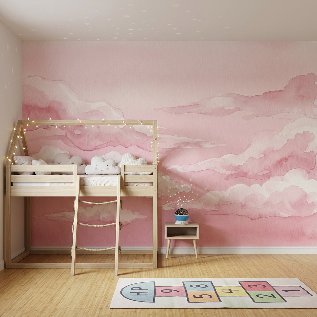 Pink Watercolor Wallpaper Clouds Removable Sky Wall Decor