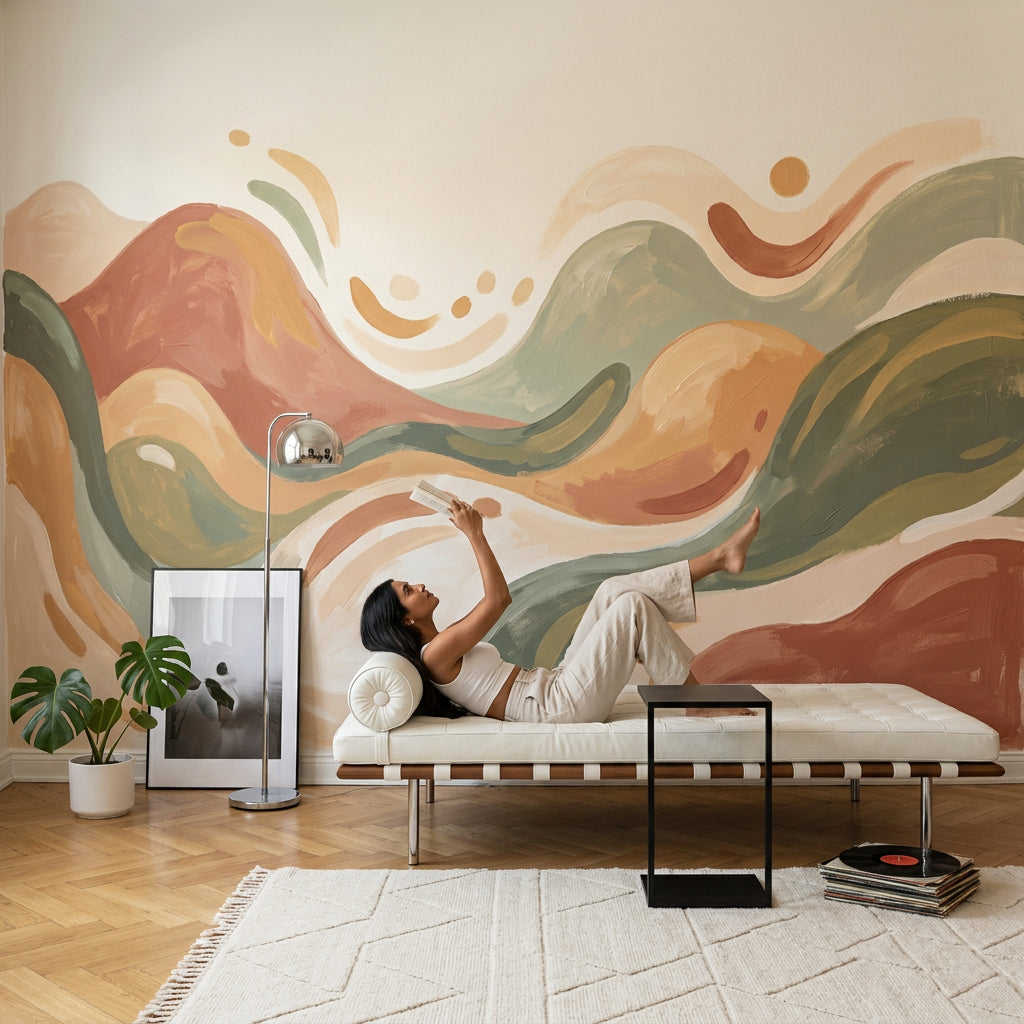 Abstract Landscape Wallpaper Rolling Hills Earth Tones Wall Mural