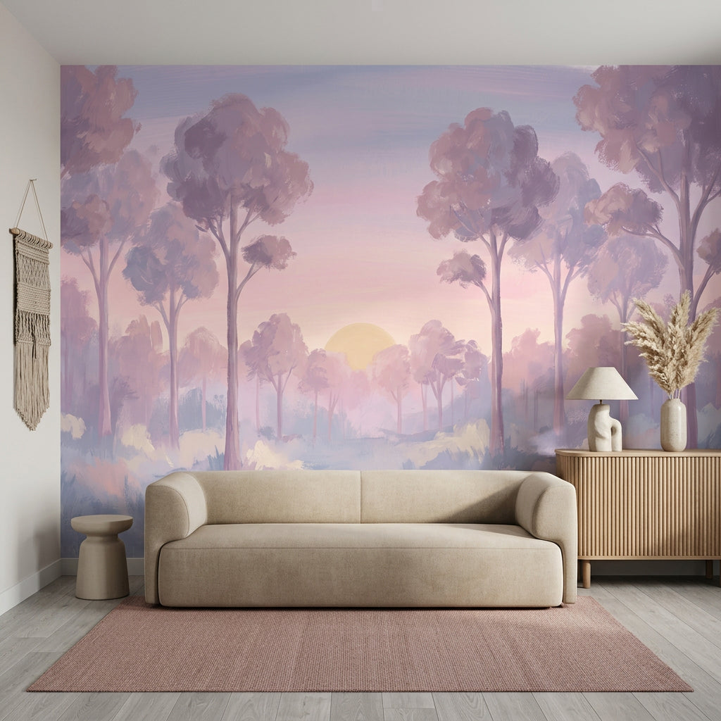 Misty Forest Wallpaper Foggy Woodland Sunrise Wall Mural