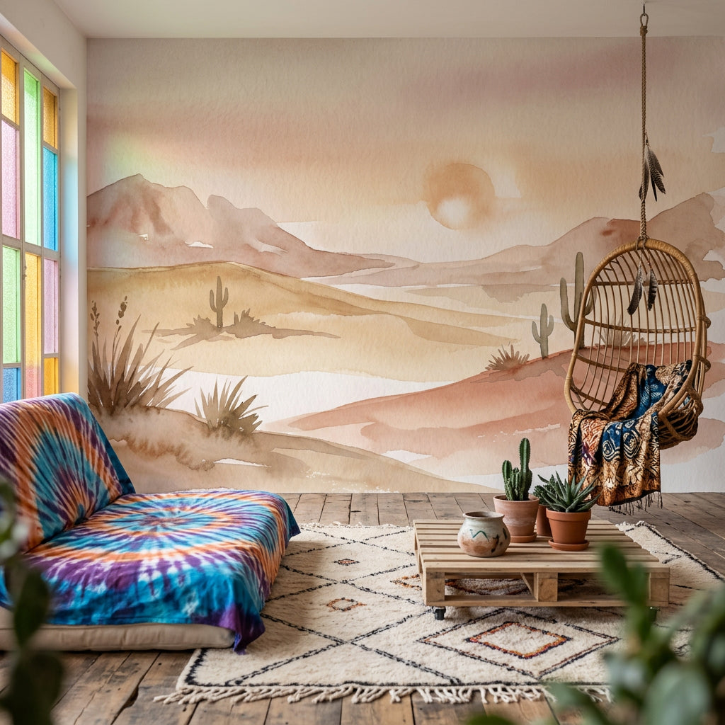 Paper Texture Wallpaper Desert Landscape Removable Watercolor Wall Decor