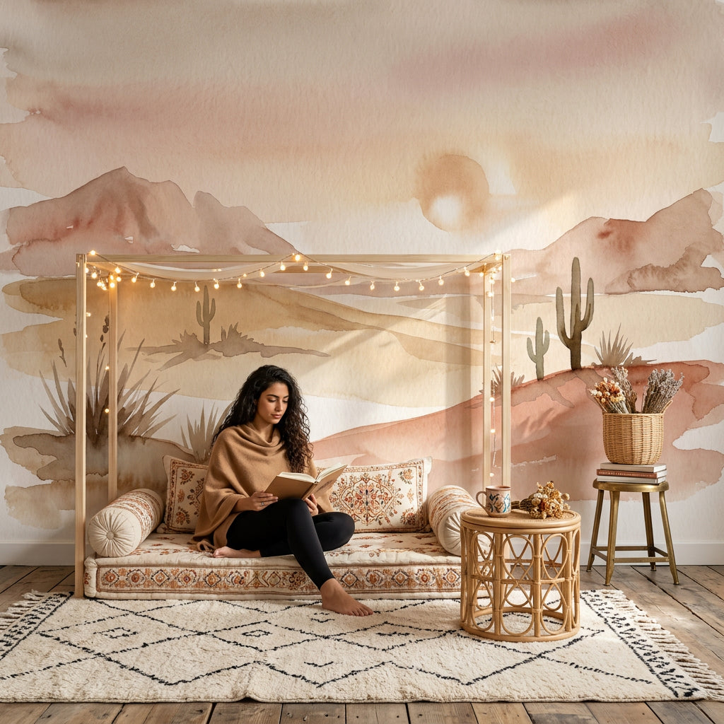 Paper Texture Wallpaper Desert Landscape Removable Watercolor Wall Decor