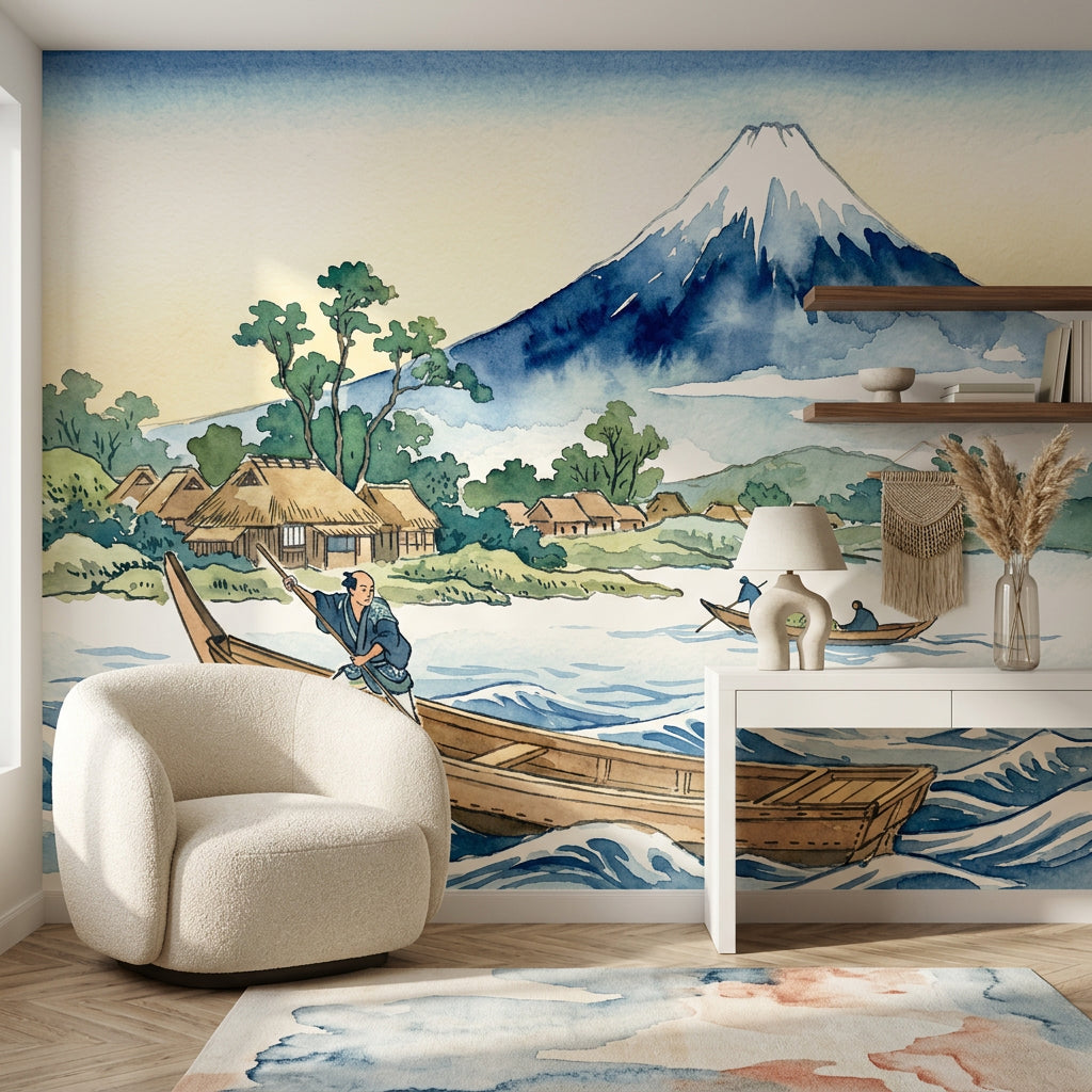Mount Fuji Wallpaper Japanese Landscape Removable Watercolor Wall Decor