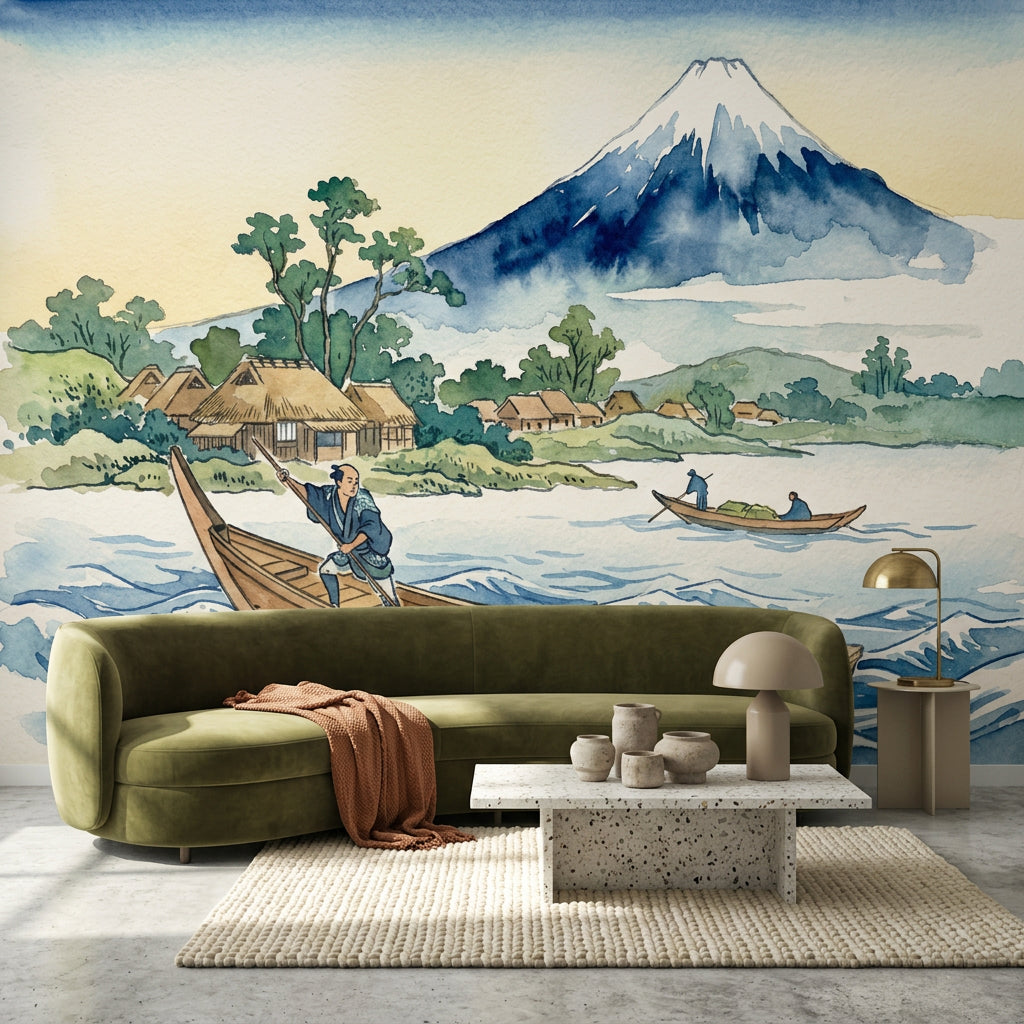 Mount Fuji Wallpaper Japanese Landscape Removable Watercolor Wall Decor