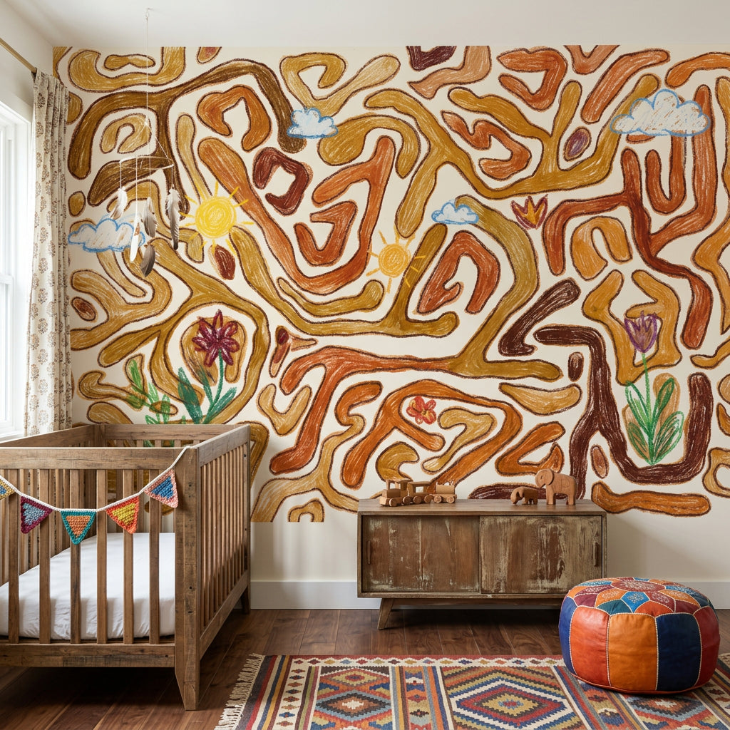 White Background Wallpaper Cream Multicolor Wall Mural