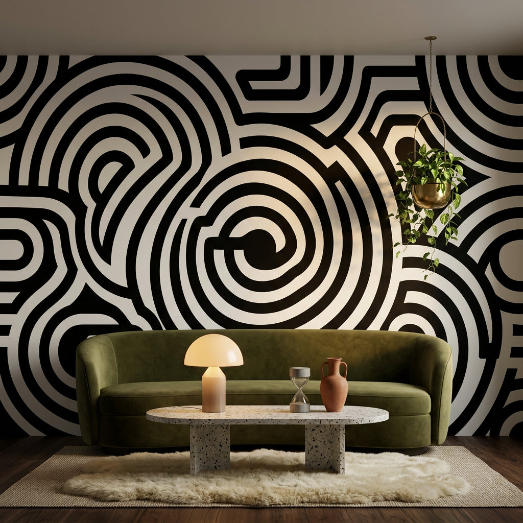 Concentric Circles Wallpaper Maze High Contrast Wall Mural