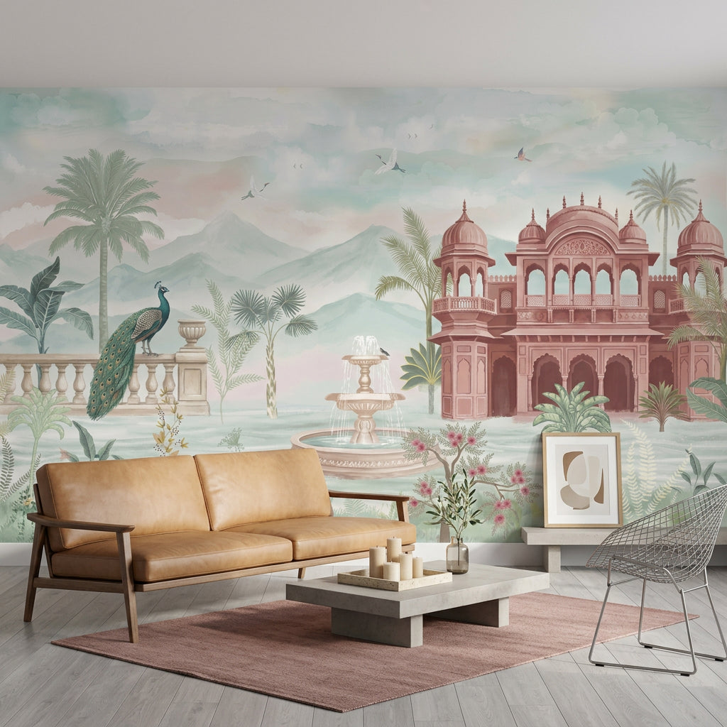 Indian Palace Wallpaper Pastel Landscape Watercolor Mural Wall Mural