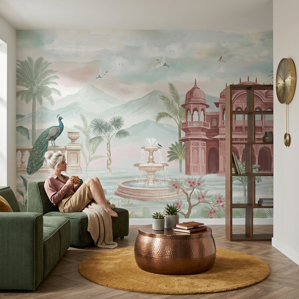 Indian Palace Wallpaper Pastel Landscape Watercolor Mural Wall Mural