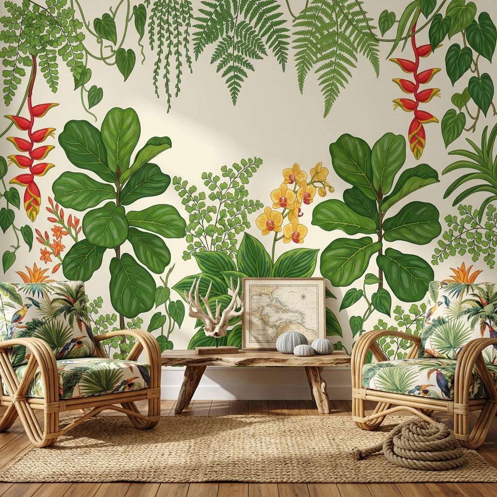 Tropical Botanical Wallpaper Green Foliage Jungle Garden Removable Wall Decor