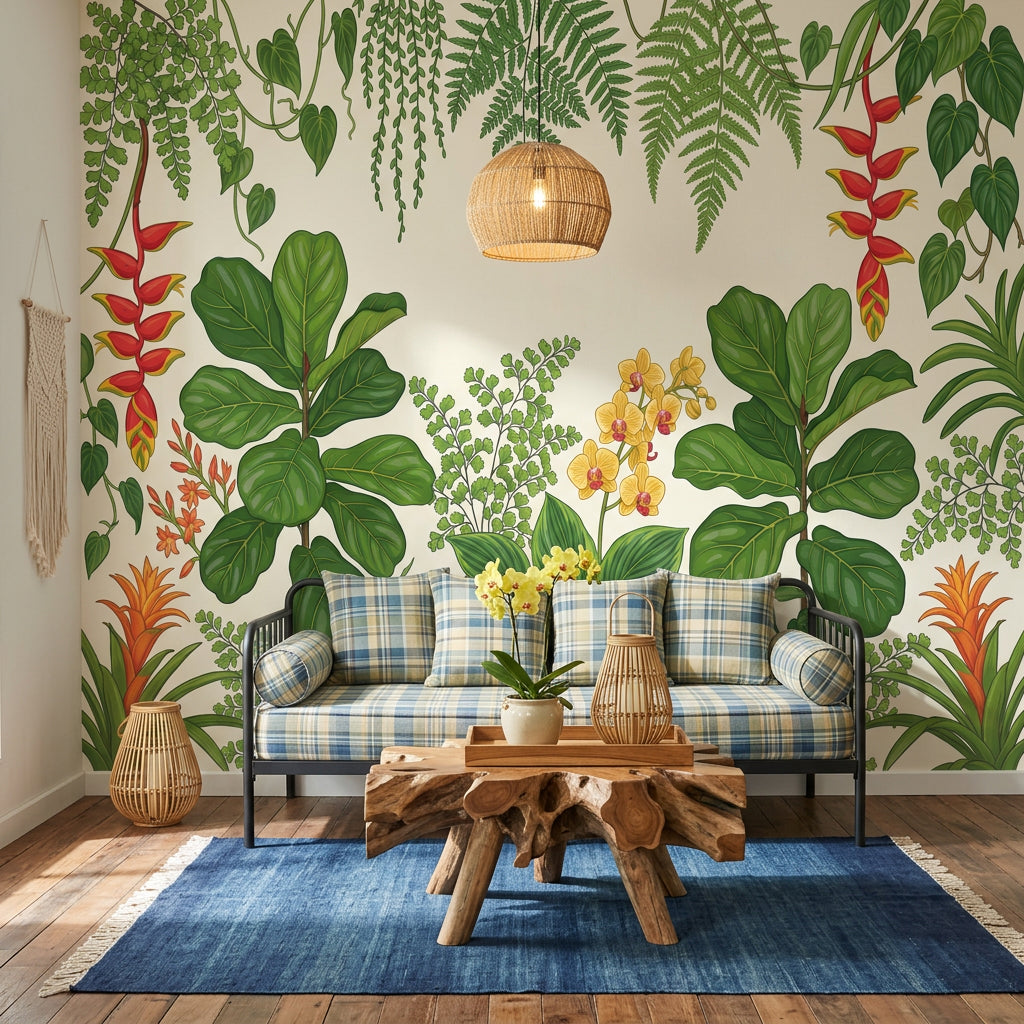 Tropical Botanical Wallpaper Green Foliage Jungle Garden Removable Wall Decor