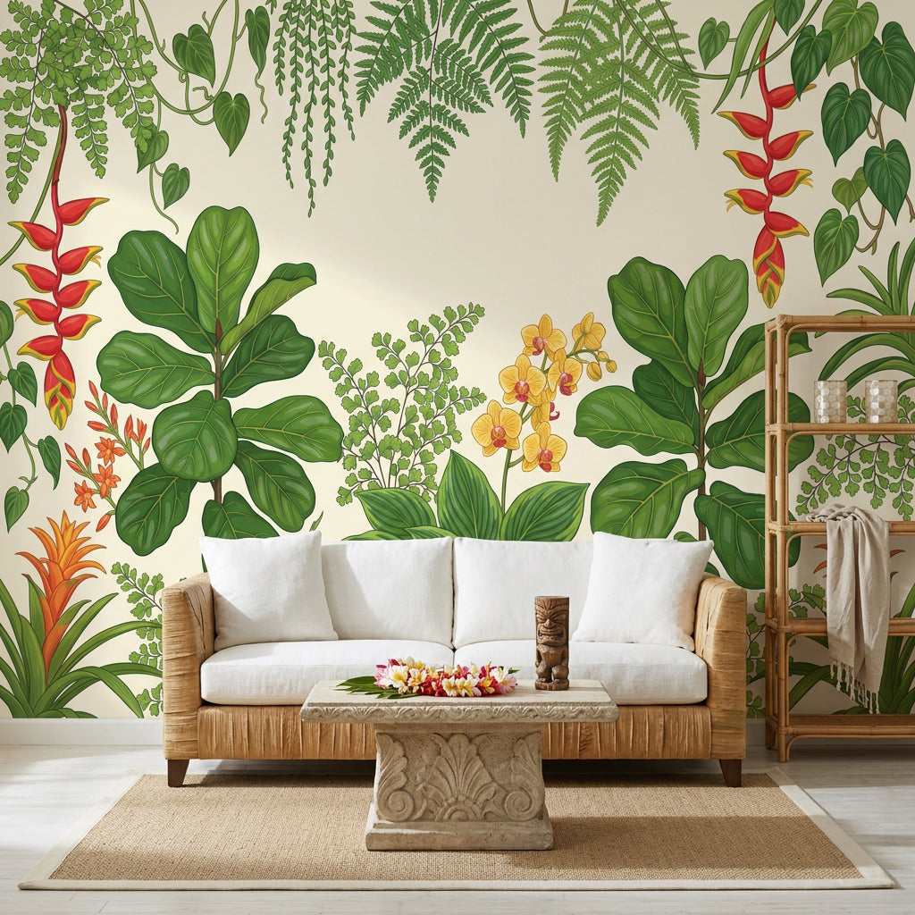 Tropical Botanical Wallpaper Green Foliage Jungle Garden Removable Wall Decor