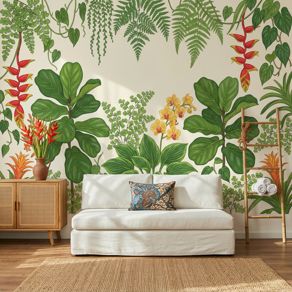 Tropical Botanical Wallpaper Green Foliage Jungle Garden Removable Wall Decor