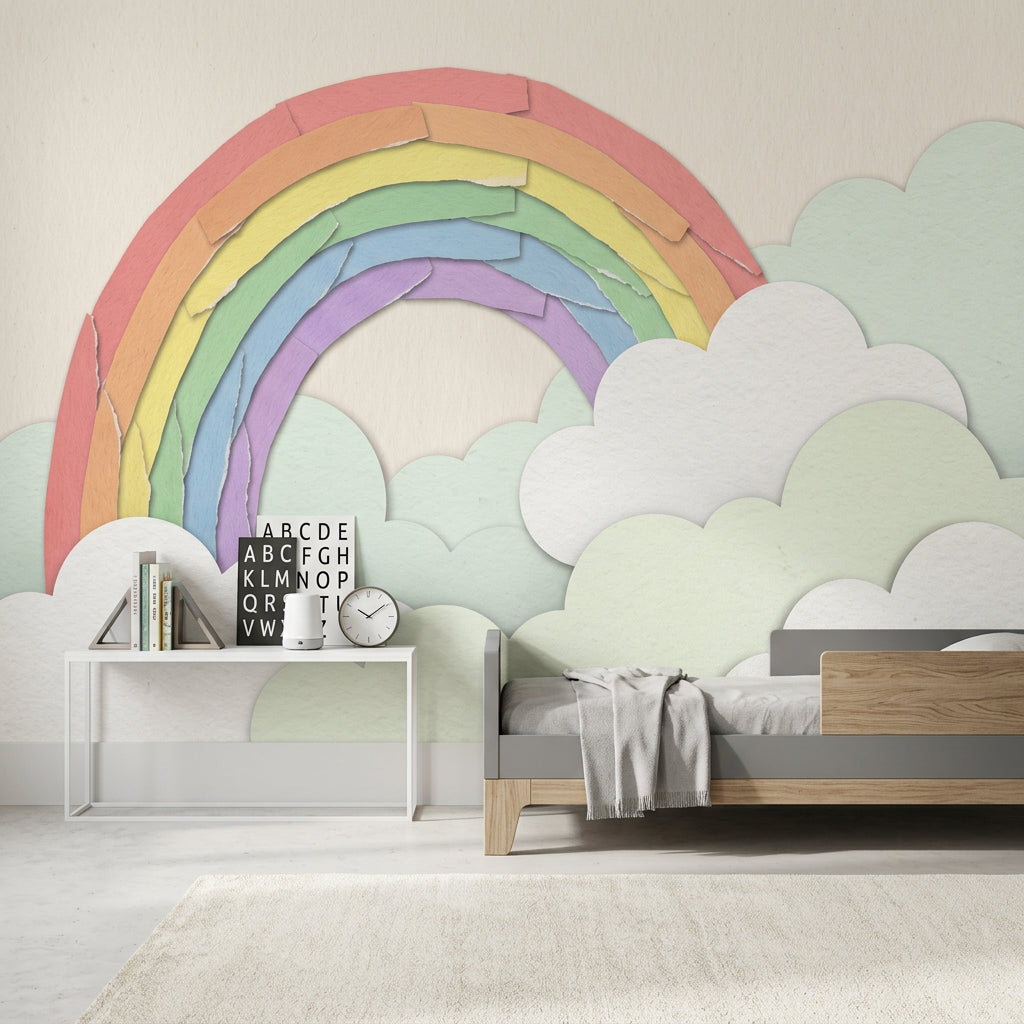 Pastel Rainbow Wallpaper Paper Cutout Collage Texture Removable Wall Decor