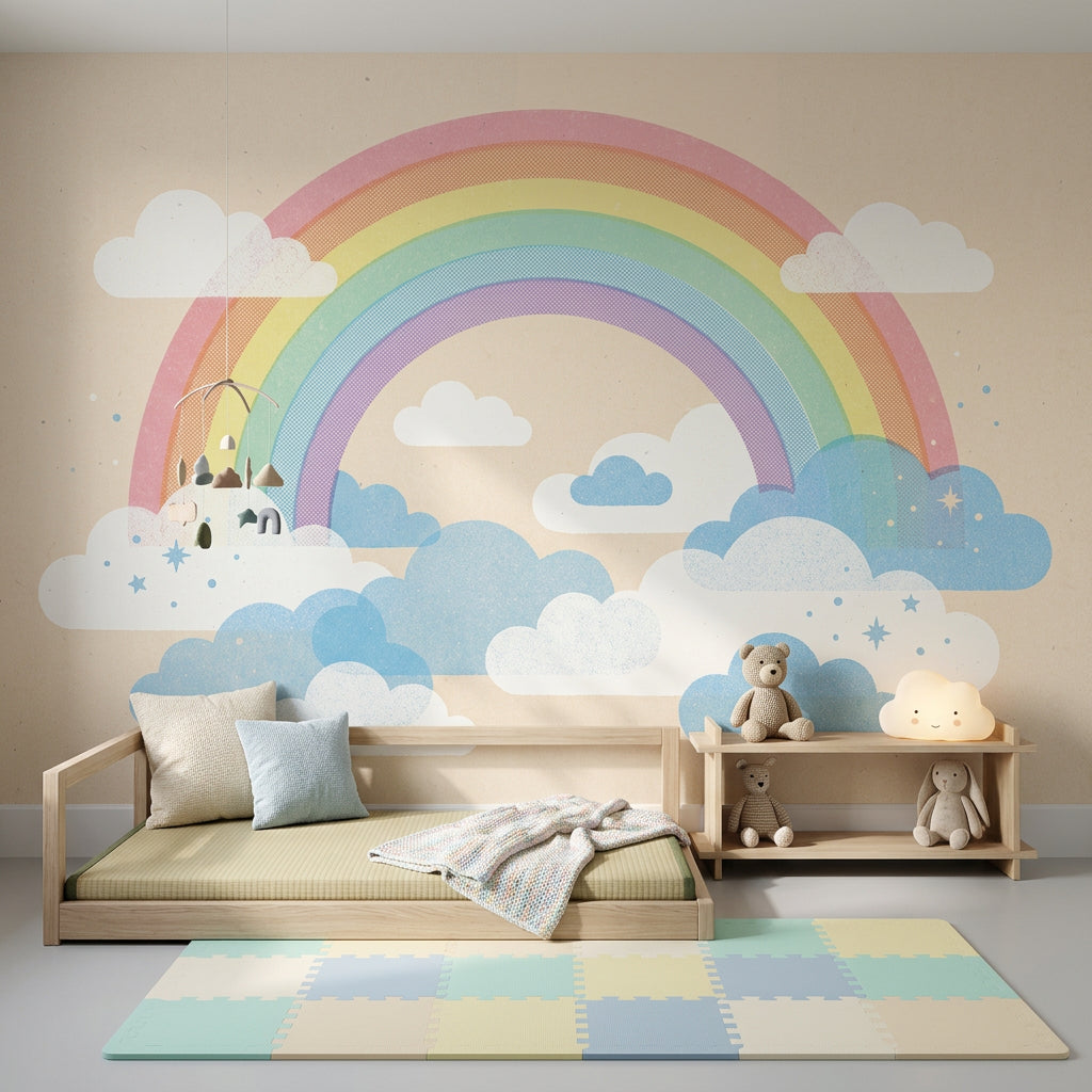 Pastel Rainbow Wallpaper Clouds Removable Whimsical Sky Wall Decor