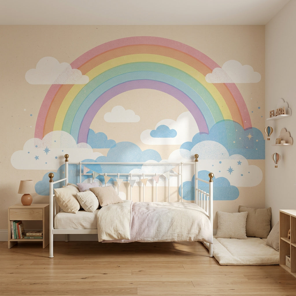 Pastel Rainbow Wallpaper Clouds Removable Whimsical Sky Wall Decor