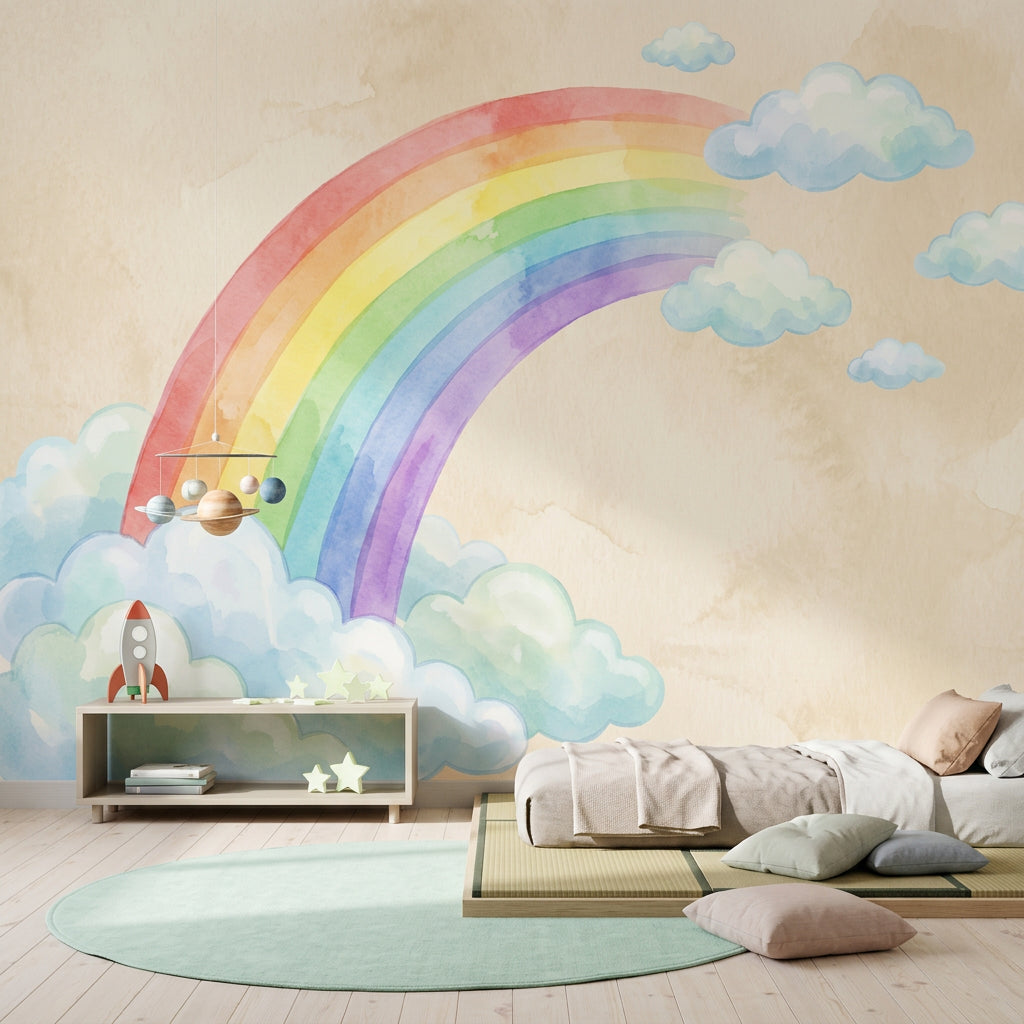 Pastel Rainbow Wallpaper Watercolor Removable Clouds Wall Decor