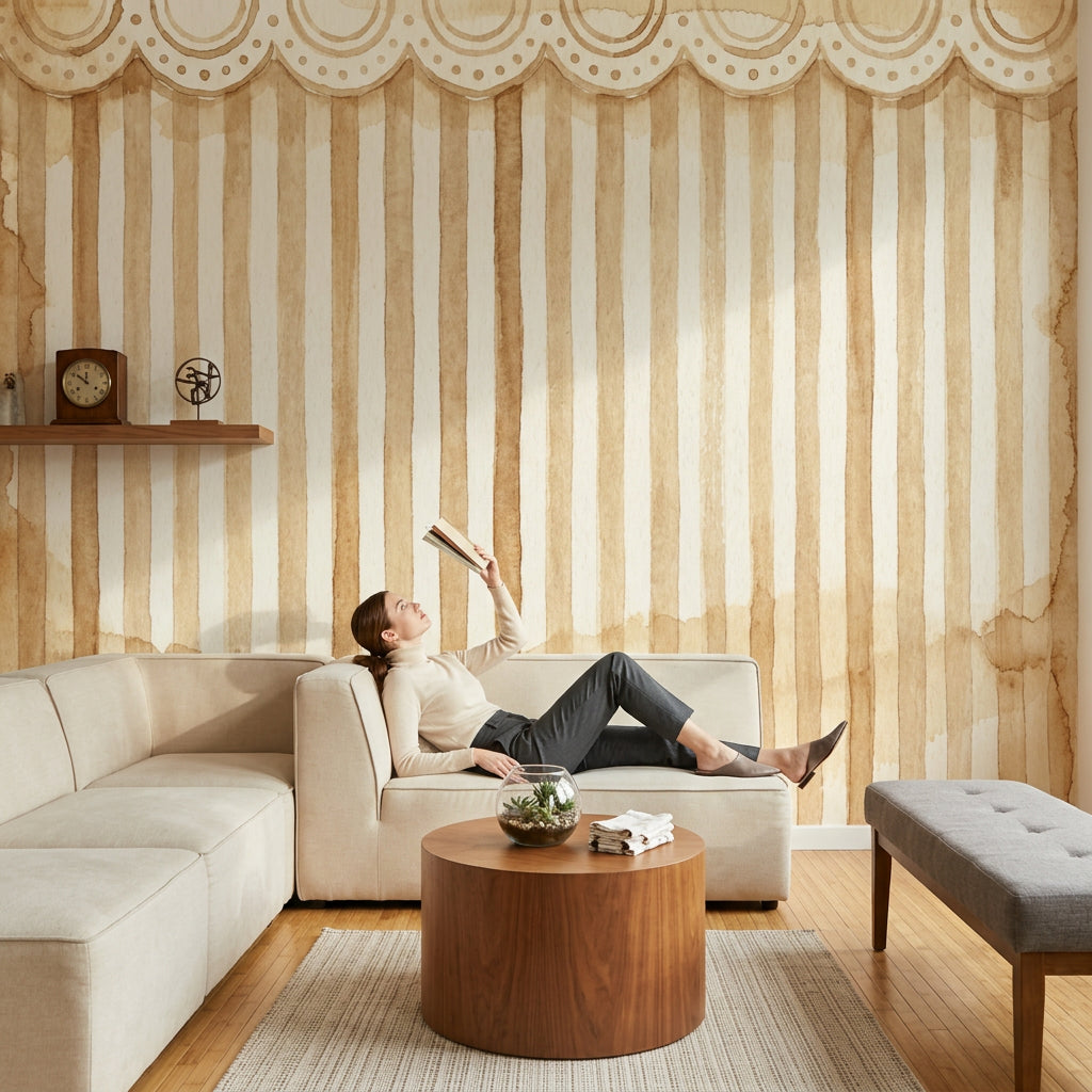 Watercolor Texture Wallpaper Aged Paper Striped Wall Mural