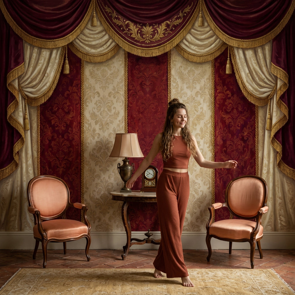 Theatrical Drapery Wallpaper Dark Burgundy European Baroque Wall Mural