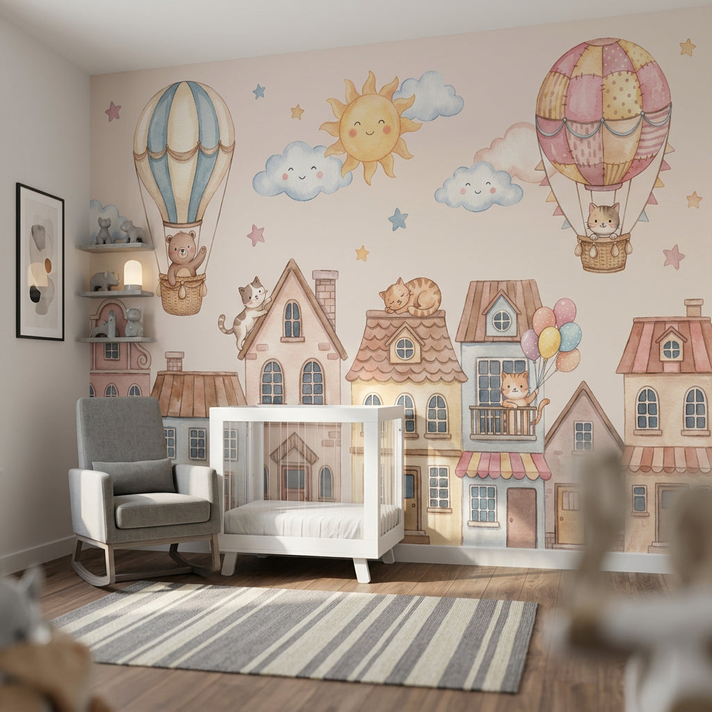 Hot Air Balloon Wallpaper Nursery Sky Kids Wall Mural