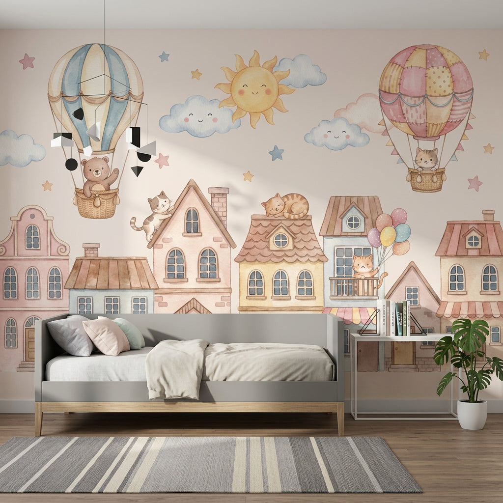 Hot Air Balloon Wallpaper Nursery Sky Kids Wall Mural