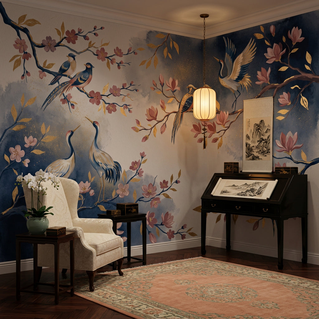 Chinoiserie Wallpaper Floral Branches Birds Wall Mural