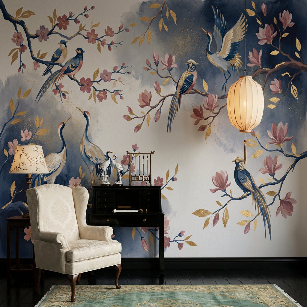 Chinoiserie Wallpaper Floral Branches Birds Wall Mural