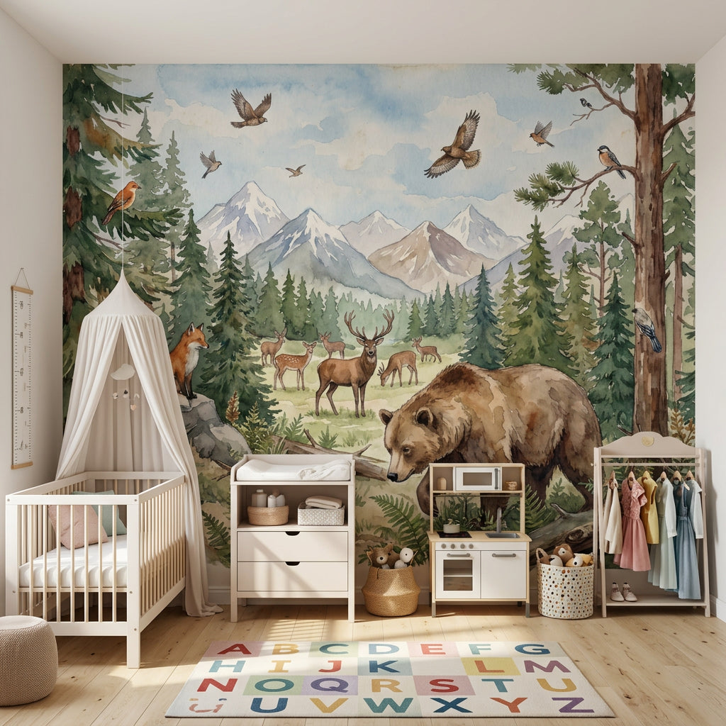 Woodland Wallpaper Forest Removable Mountains Wall Decor