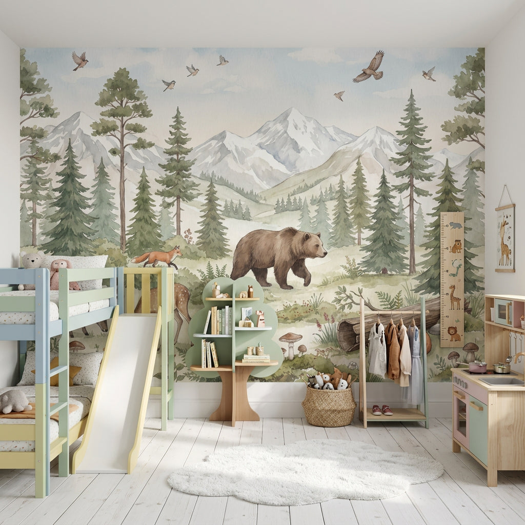 Woodland Wallpaper Mountain Landscape Watercolor Wall Mural