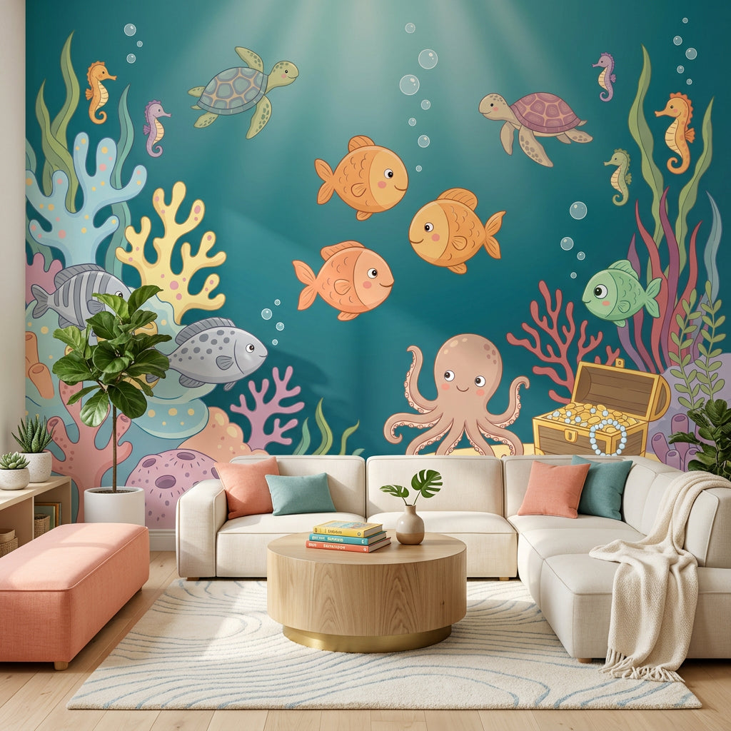 Underwater Wallpaper Ocean Cartoon Wall Mural