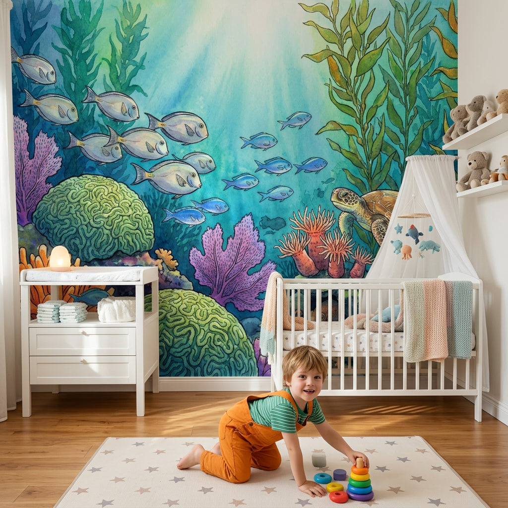 Ocean Reef Wallpaper Underwater Removable Watercolor Wall Decor