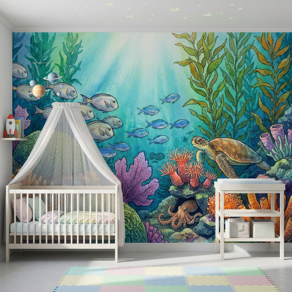 Ocean Reef Wallpaper Underwater Removable Watercolor Wall Decor