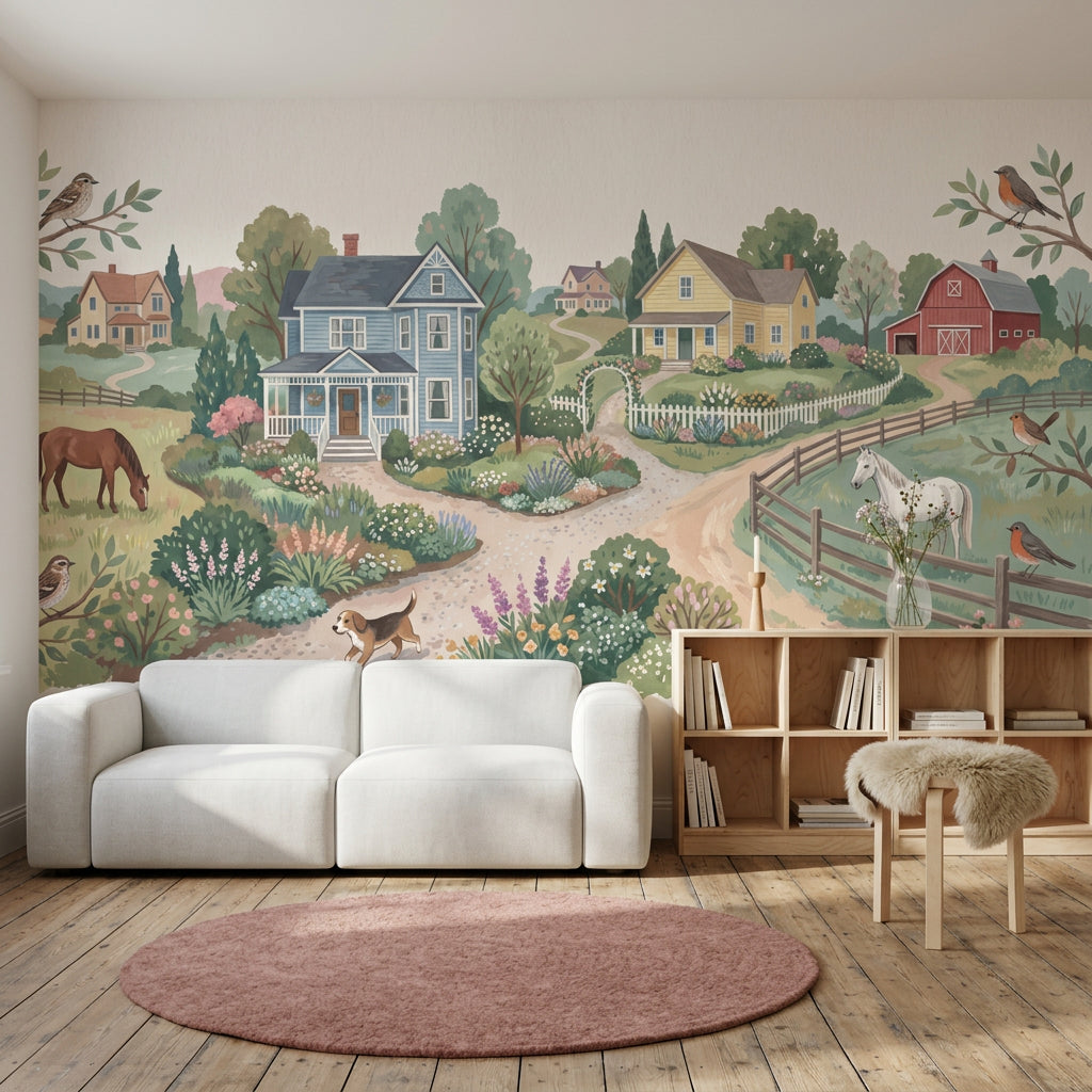 Countryside Wallpaper Farmhouse Watercolor Wall Mural