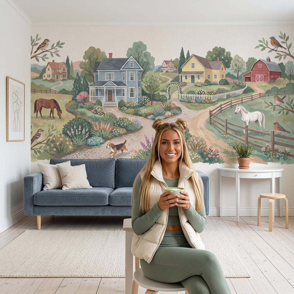 Countryside Wallpaper Farmhouse Watercolor Wall Mural