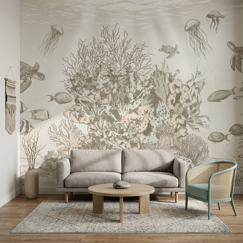 Coral Reef Wallpaper Sea Turtles Underwater Removable Wall Decor
