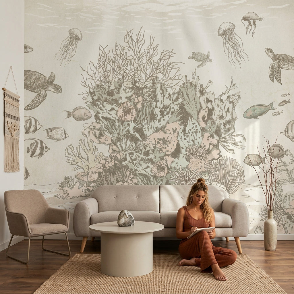 Coral Reef Wallpaper Sea Turtles Underwater Removable Wall Decor