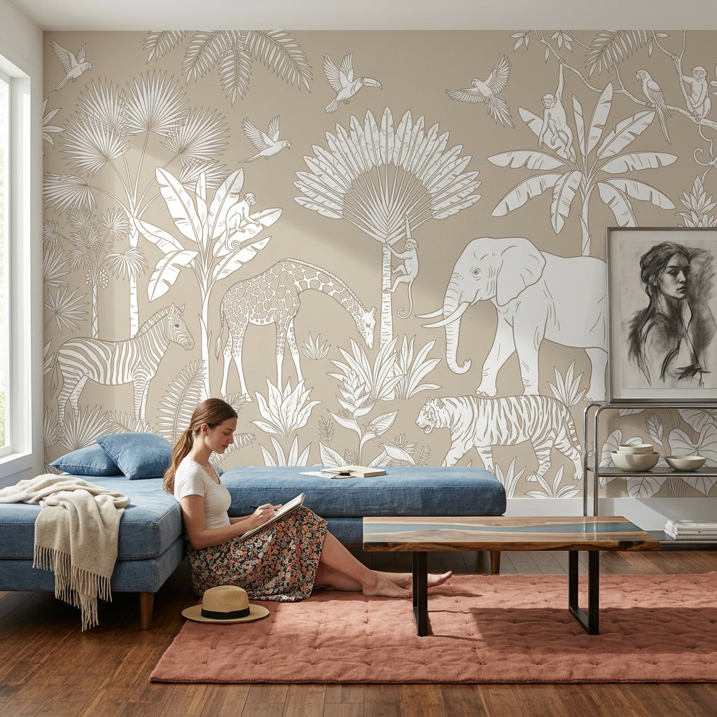 Scenic Landscape Wallpaper Jungle Safari Removable Tropical Wall Decor