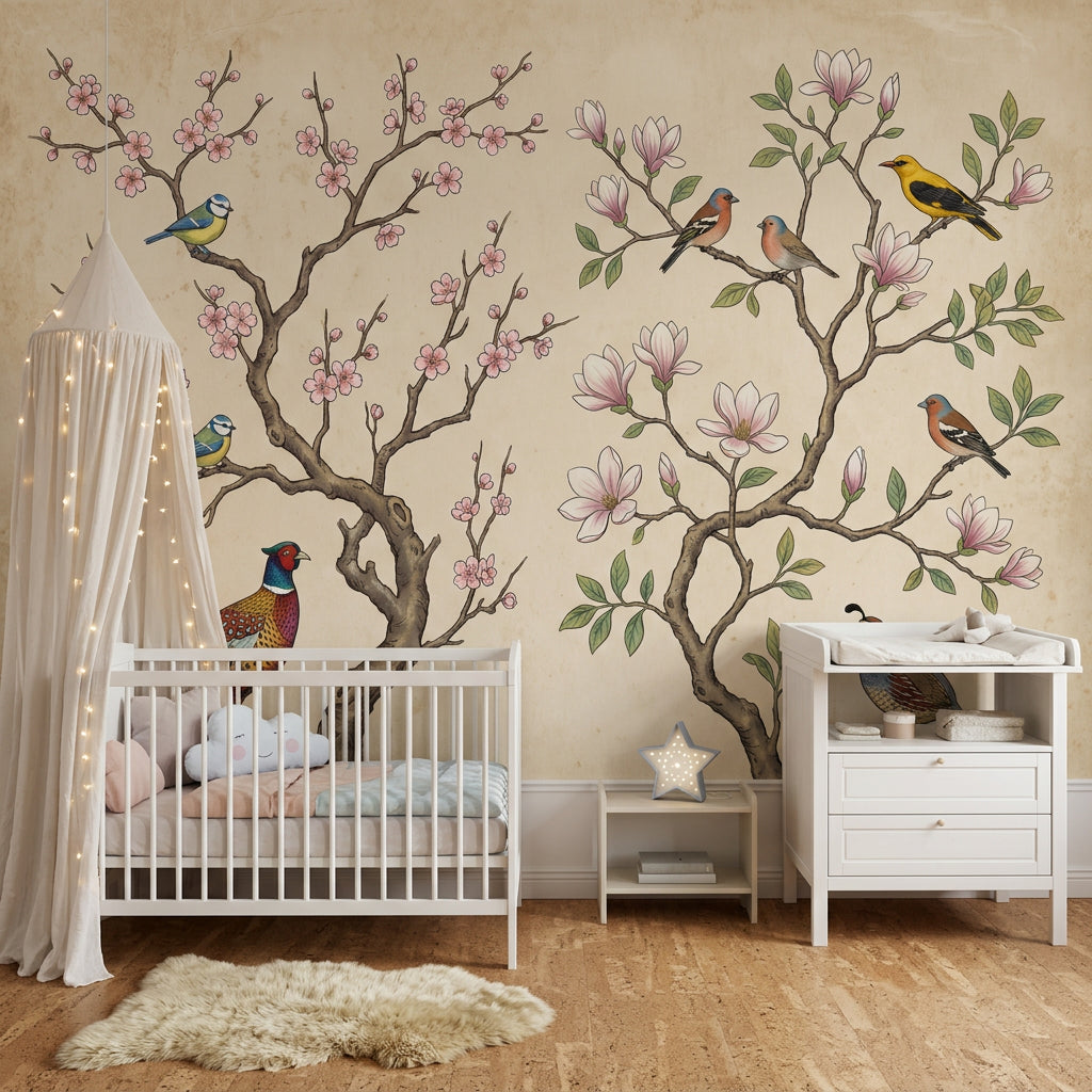 Pink Cherry Wallpaper Cherry Blossom Birds Wall Mural