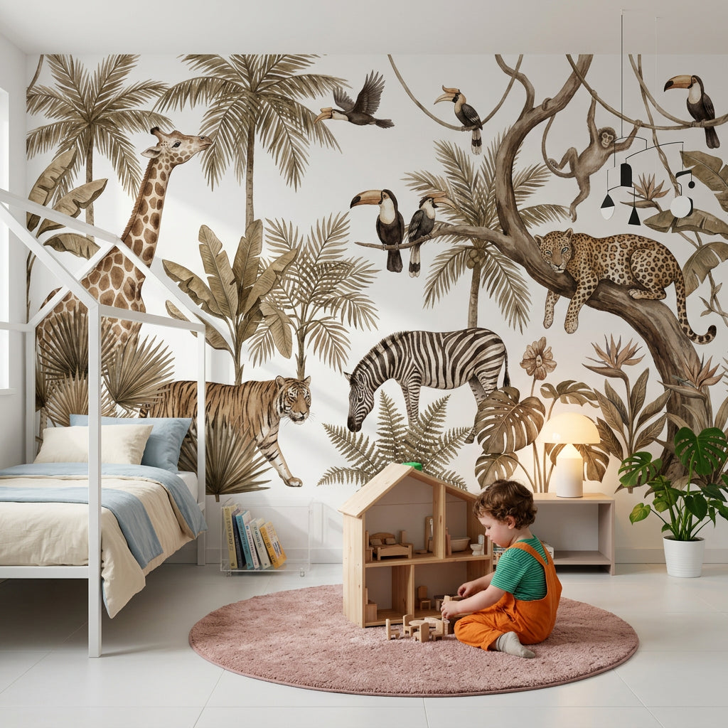 White Background Wallpaper Neutral Safari Removable Wall Decor