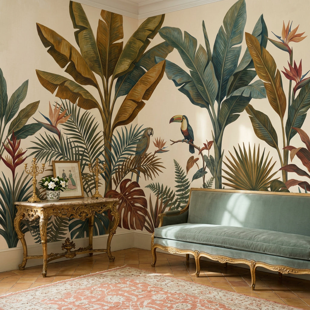 Jungle Foliage Wallpaper Tropical Toucan Removable Wall Decor